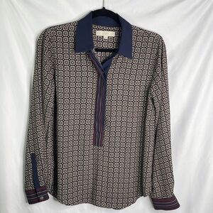 LOFT Navy and White Patterned Blouse